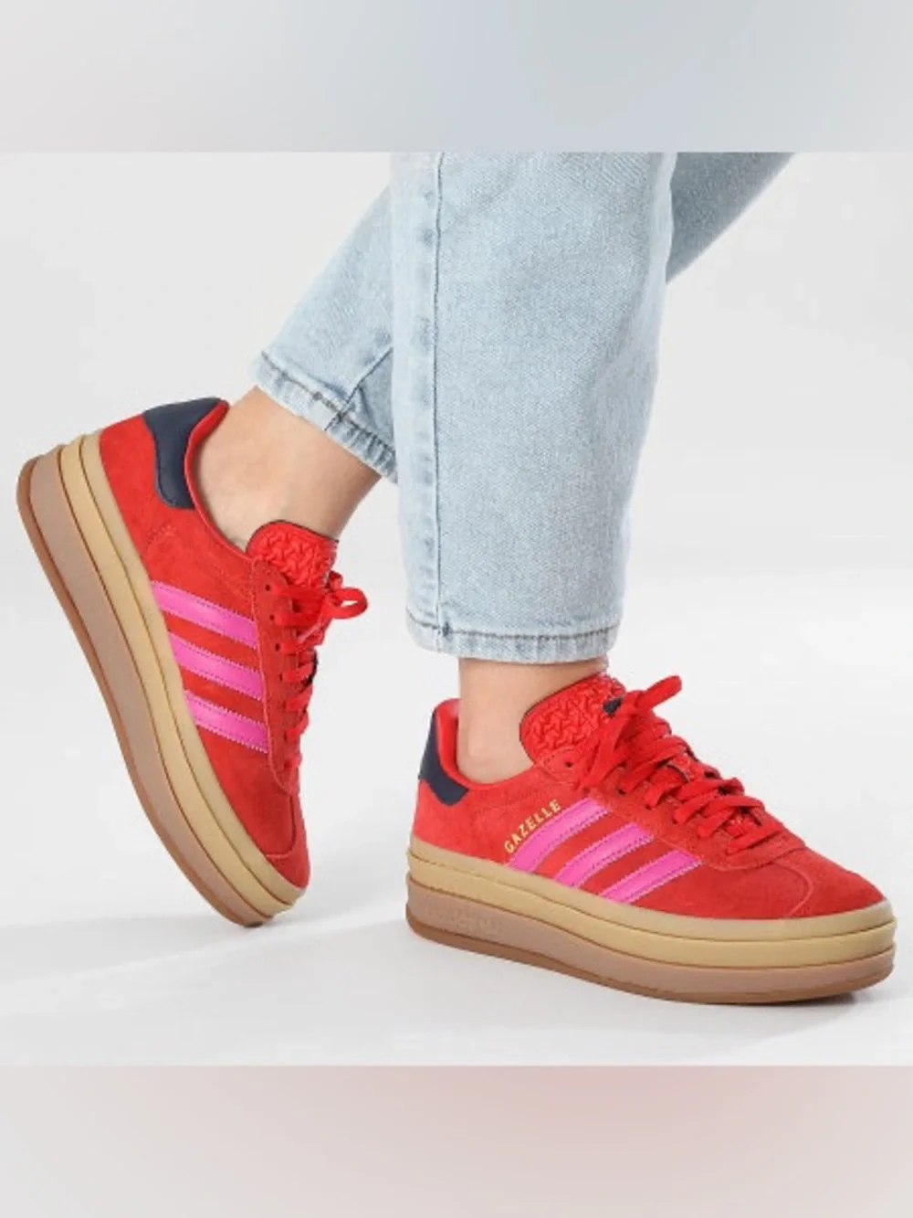 Adidas gazelle bold sneakers red and fuchsia pink women’s size 7 like new - Picture 2 of 9